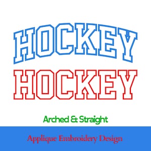 Diseño de bordado con apliques de hockey / Fuente universitaria (archivos dst, pes, xxx y exp)