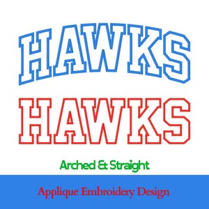 Hawks Applique Embroidery Design | Varsity Font (Digital File)