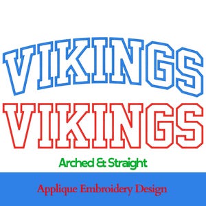 Vikings Applique Embroidery Design | Arched & Straight Font (Digital File)