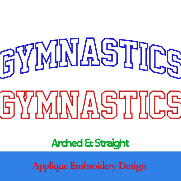 Gymnastics Applique Embroidery Design - Arched & Straight (dst, pes, exp, xxx)