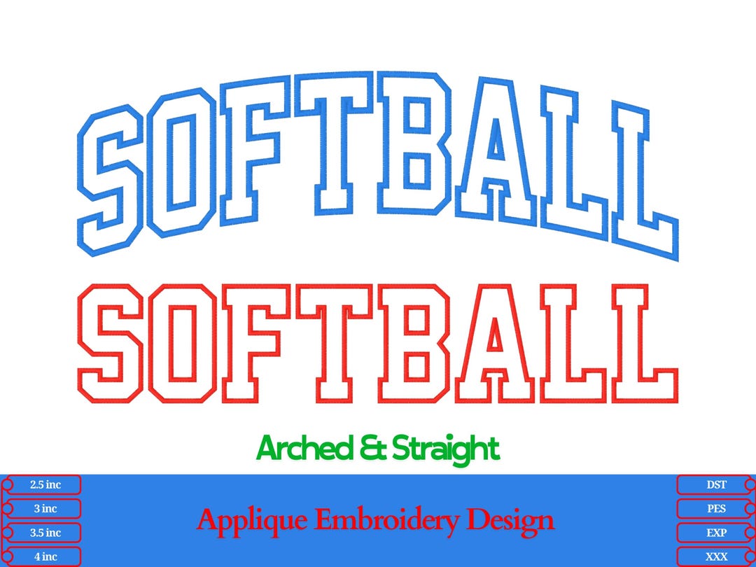 Varsity Softball Lettering Softball Applique Embroidery Design | Varsity Font (2.5 to 4 Inch ...