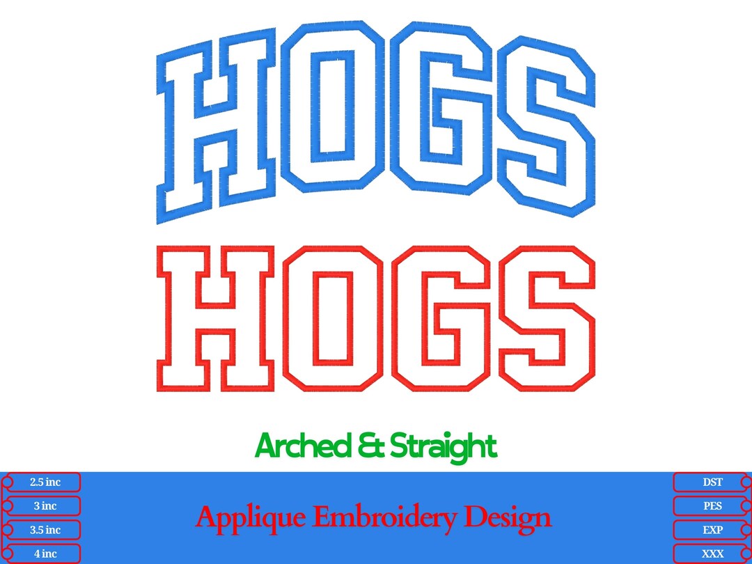 Hogs Razorback Font Hogs Applique Embroidery Design | Arched and Straight Duo Pack | Team ...