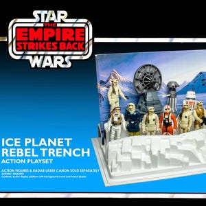 May include: A vintage Star Wars "Ice Planet Rebel Trench" action playset. The box features the Star Wars logo and the text "The Empire Strikes Back." The playset includes action figures and a radar laser cannon. Suitable for ages 40 and over.