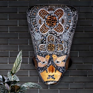 Wall Art Mask | Hand-Painted Decorative Sculpture | Geometric Abstract Face Art | Modern Home Decor | Unique Wall Sculpture | Rare Art Piece