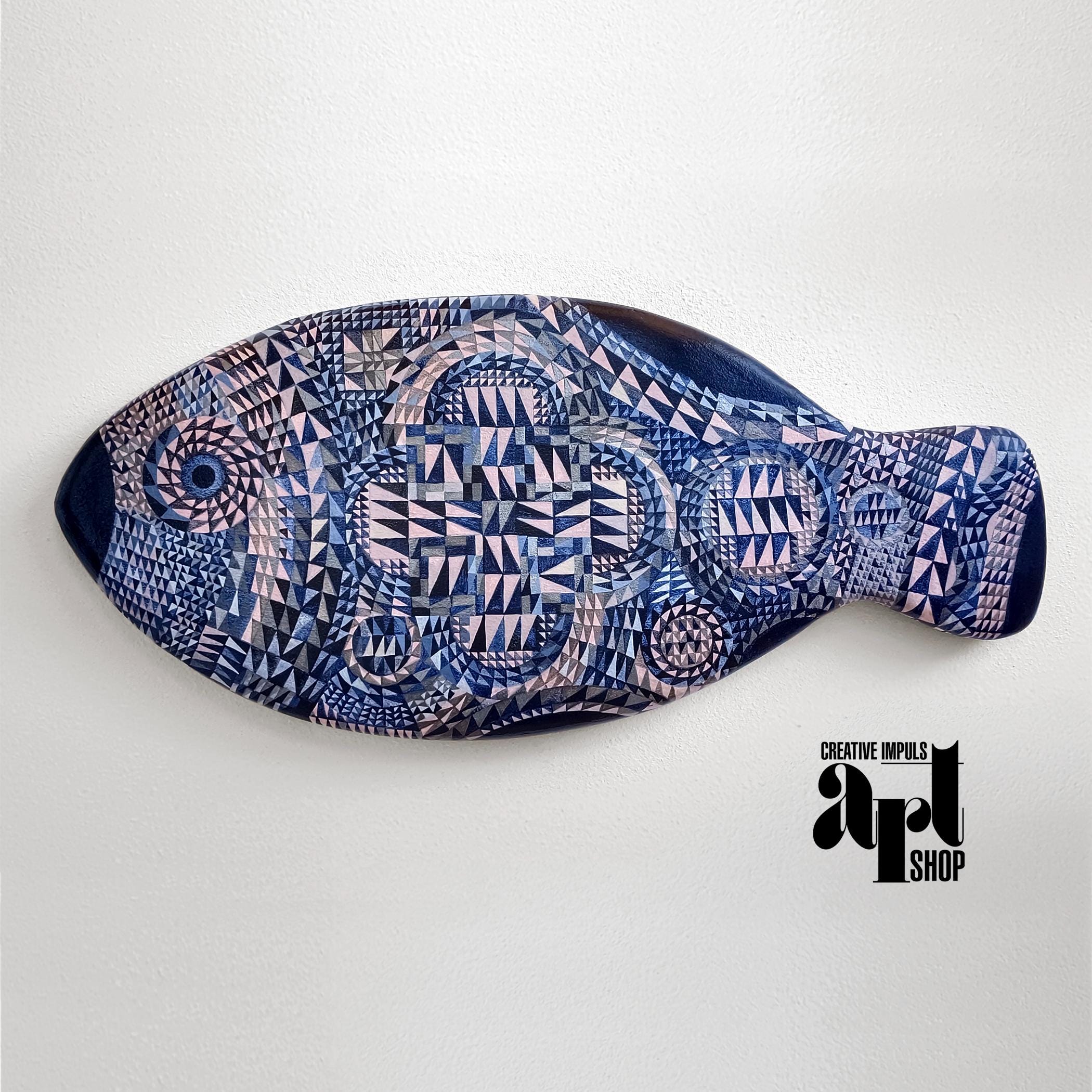 3D Geometric Fish Wall Art | Modern Blue and White Sculpture | Eco ...