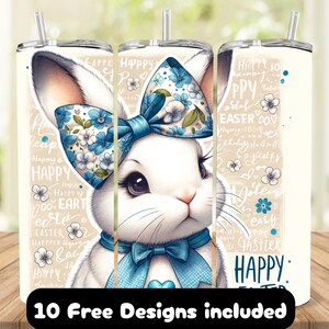 Easter Bunny Tumbler Wrap: Floral Bow, Spring Design (Digital Download)