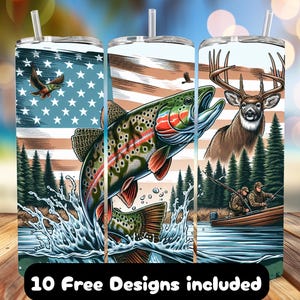 Deer Hunting Wrap, American Fishing PNG, Fish Tumbler Wrap, Deer Sublimation Design, Hunting PNG, 20oz Hunting Tumbler wrap, Dad Gift
