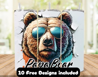 Papa Bear Sublimation Design:  20oz Skinny Sublimation, Father's Day Tumbler PNG (Digital Download)