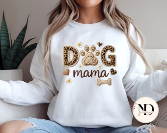 Leopard Paw Print Mama PNG | Faux Crochet Patch Design | Boho Pet Lover Sublimation File