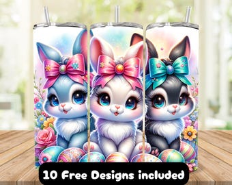 Bunny Tumbler Wrap, Digital Download, 20oz  Bunny Tumbler, Tumbler sublimation, Bow Tumbler Design, PNG Tumbler, Bunny, Cute Bunny, Skinny