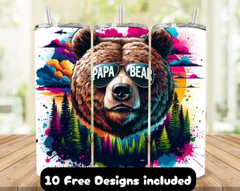 Papa Bear Sublimationsdesign: Vatertagsbecher PNG (Digitaler Download)