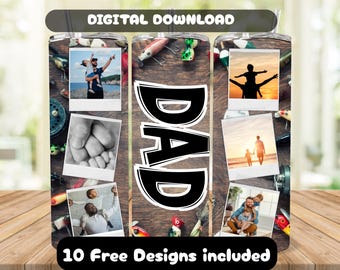Fathers Day Fishing Tumbler Wrap PNG, Custom Photo Gift (Digital Download)
