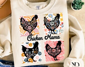 Chicken Mama Floral PNG, Farmhouse Shirt Design (Digital Art)