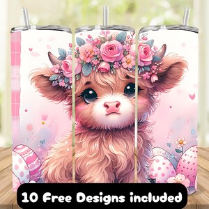Highland Cow Tumbler Wrap, Spring Highland Cow, Easter Tumbler, Cute Cow Tumbler PNG, Spring Tumbler, Highland Cow Bunny, 20oz Skinny