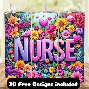 Floral Nurse Tumbler Wrap for Healthcare Worker, Nurse 20oz Skinny Tumbler Sublimation Design, Nurse Tumbler Wrap PNG Medical Tumbler Design