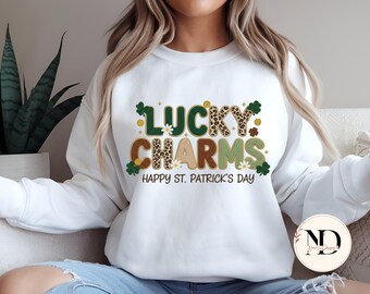 Lucky Charms St. Patrick’s Day PNG | Virkad clipart med konstgarn | Sublimeringsdesign med leopardshamrock | Söt St. Patty’s Day PNG