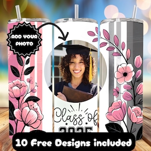 Custom Graduation Tumbler Wrap, Photo Graduation Tumbler Gift, 20oz Skinny Tumbler Sublimation, Class of 2025 Tumbler Wrap, Digital