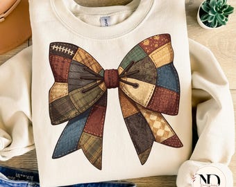 Patchwork Bow PNG: arte digitale in stile rustico country