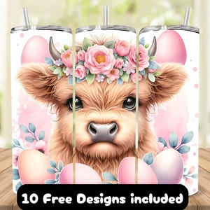 Highland Cow Tumbler Wrap, Spring Highland Cow, Easter Tumbler, Cute Cow Tumbler PNG, Spring Tumbler, Highland Cow Bunny, 20oz Skinny Easter