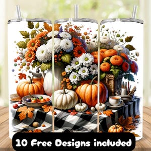 Fall Harvest 20oz Skinny Tumbler Sublimation Design, Tumbler Wrap for Autumn Lovers, Pumpkin Floral Tumbler Wrap PNG, Fall Decor Tumbler