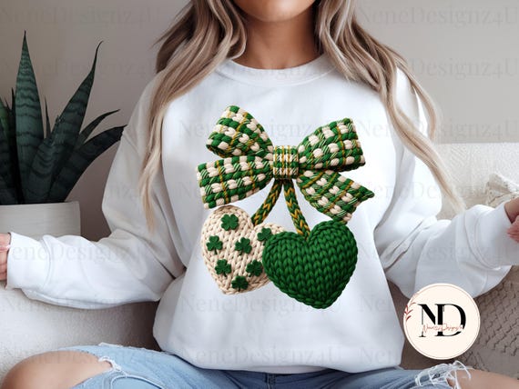 Faux Yarn St Patricks Day PNG, Crochet Knit Lucky Clover Png, Cherry Leopard Print St Patrick's Png, Trendy St Pattys Png, Shamrock Png
