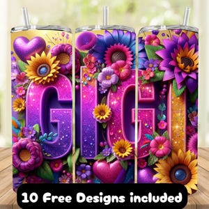Floral Gigi Tumbler Wrap: 20oz Skinny Tumbler Sublimation Design (PNG Digital Download)