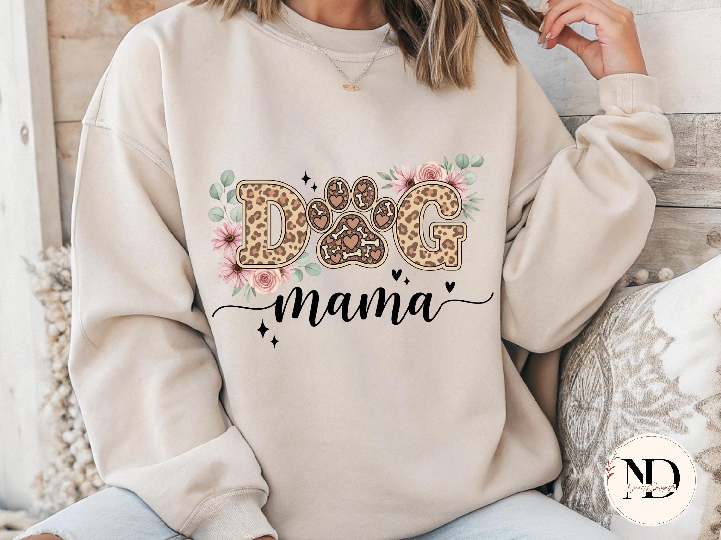 Leopard Dog Mama PNG | Floral Print Paw Design | Boho Pet Mom PNG for ...