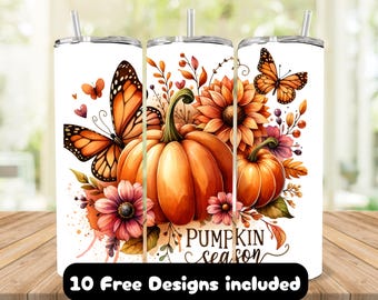 Pumpkin Season Tumbler Wrap: Fall Sublimation Design (PNG Digital Download)