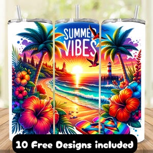Summer Vibes Tumbler Wrap for Beach Lovers, Summer 20oz Skinny Tumbler Sublimation Design, Tropical Tumbler Wrap PNG, Beach Tumbler Design