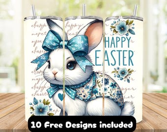 Bunny Easter Tumbler Wrap, Floral, Sublimation Design (Digital Download)