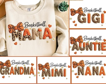 Basketball Mama Auntie Nana Gigi Mimi Nonna PNG | Faux Chenille Crochet Textured Design | Sports Mom Sublimation PNG for Shirts