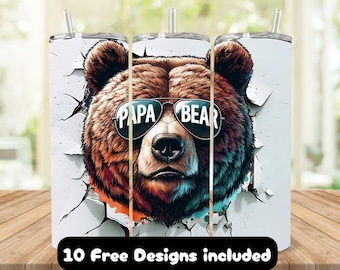 Papa Bear Sublimationsdesign: Vatertagsbecher PNG (Digitaler Download)