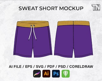 Pantaloncini da tuta Flat Sketch: Vector Mockup, Tech Pack (file vettoriale scaricabile digitalmente)
