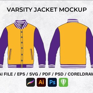 Varsity Jacket Template Vector: Streetwear Flat Illustration Mockup (vector file digital download