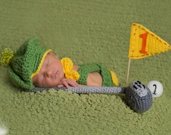 Baby Golf Outfit, Newborn Golf Hat, Gender Neutral Prop, Baby Shower Gift, Golf Gift, Summer Newborn Prop, Baby Photo Outfit, Tam O Shanter