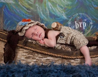 Newborn Fisherman Photo Prop, Baby Shower Gift Boy, Nautical Newborn Prop, Fisherman Newborn Outfit, Nautical Baby Shower, Crochet Fisherman