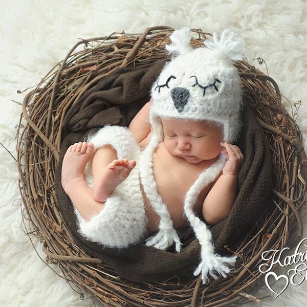 Baby Owl Hat, Baby Owl Gift, Snowy Owl Costume,Crochet Owl Hat, White Owl Crochet, Gender Neutral Prop, Baby Shower Gift
