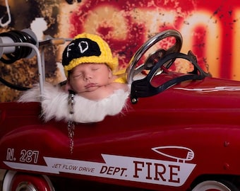 Newborn Fireman Hat/ Crochet Fireman Hat/ Firefighter Helmet/ Newborn Firefighter/ Yellow Fireman Helmet/Yellow and Black