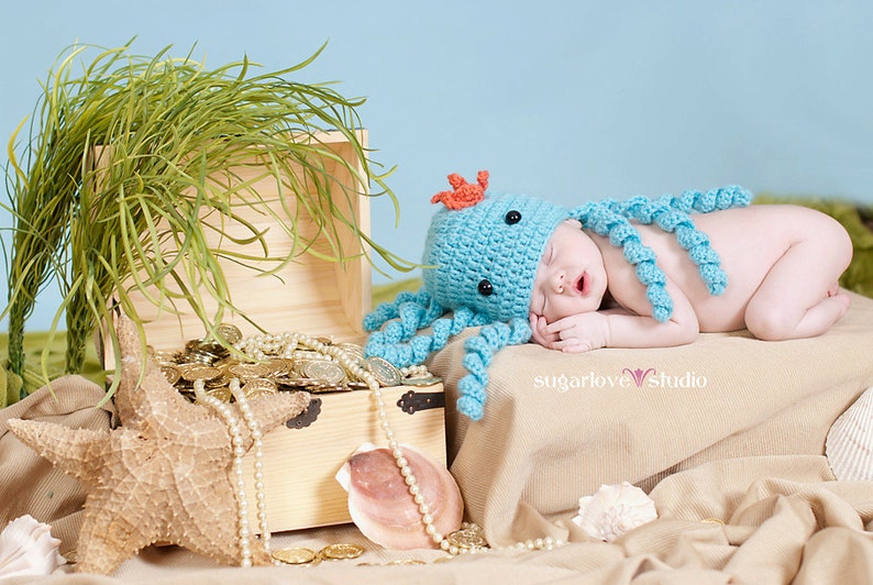 Baby Octopus Hat Under The Sea Theme Nursery Ocean Shower Creature Prop Gift Gender Neutral
