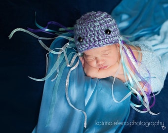 Jellyfish baby hat, newborn photo prop, ocean theme nursery , baby shower gift , baby boy prop , baby girl prop