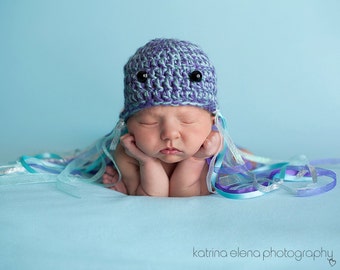 Crochet Jellyfish Hat, Newborn Photo Prop, Nautical Baby Shower Gift, Handmade Jellyfish Hat, Under the Sea Theme Nursery Gift