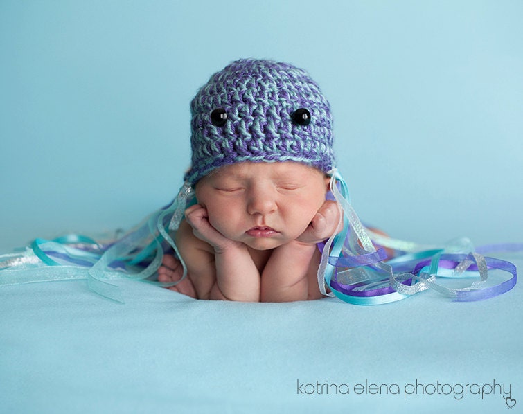 Crochet Jellyfish Hat, Newborn Photo Prop, Nautical Baby Shower