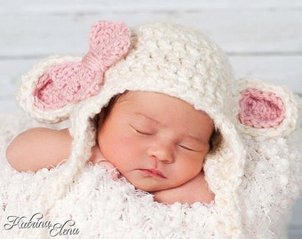 Baby Lamb Hat / Crochet Lamb Hat/ Easter Baby Hat/ Baby Girl Hat/ Newborn Photo Prop/ Lamb Hat/ Baby Sheep Hat