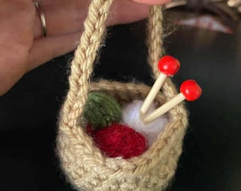 Crochet Mini Yarn Basket Christmas Ornament, Gift for Knitter