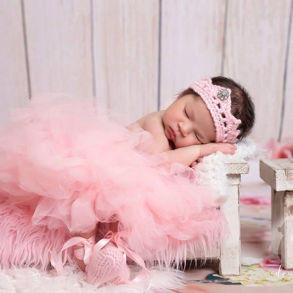 Newborn Ballerina , Crochet Ballet Slippers, Baby Girl Prop,  Princess Theme Nursery, Ballet Theme, Newborn Crown, Tutu not included