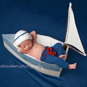 Baby Sailor Photo Prop, Nautical Newborn Prop, Sailor Hat and Pants Set, Military Newborn Prop, Ocean Theme Newborn Prop, 4th of July
