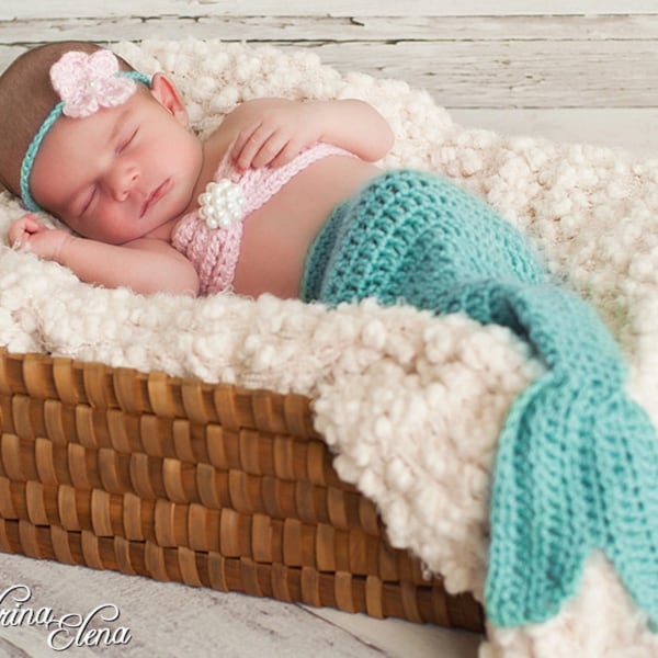 Newborn Mermaid Costume, Mermaid Tail, Newborn Girl Photo Prop, Ocean Theme Nursery, Little Mermaid , Newborn Mermaid Outfit, Nautical Theme