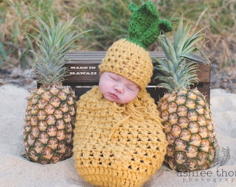 Pineapple Newborn Outfit, Newborn Pineapple Prop, Crochet fruit outfit ,Baby Fruit Costume, Hawaiian Theme Baby Shower, Gender Neutral Prop