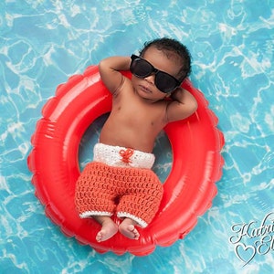 Newborn Surfer Set/ Baby Board Shorts/ Nautical Theme Nursery/ Crochet Baby Bathing Shorts/ Baby Boy Prop/ Crochet Short/ Coral and White