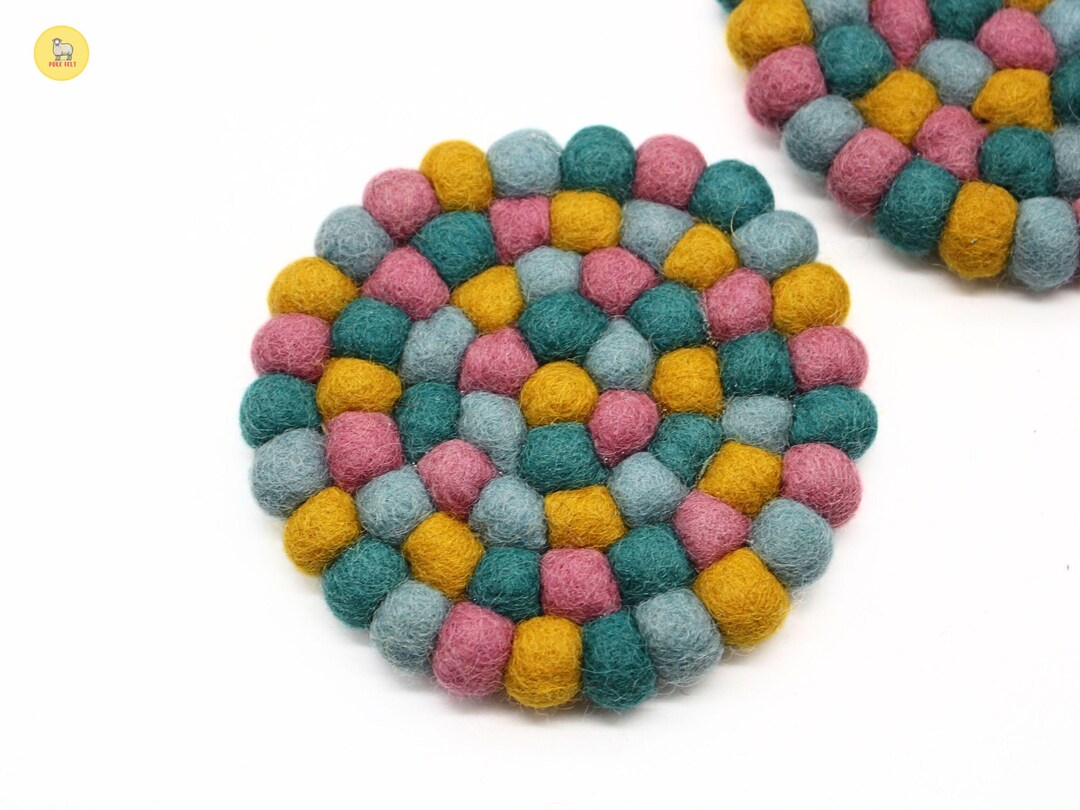 Spring Wool Coasters Handmade Felt Wool Coasters Set: Multi-color Heat-resistant Table ...